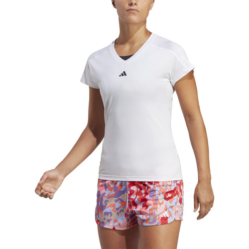adidas Women's Training Essentials Minimal Branding V-Neck T-Shirt, White, Large