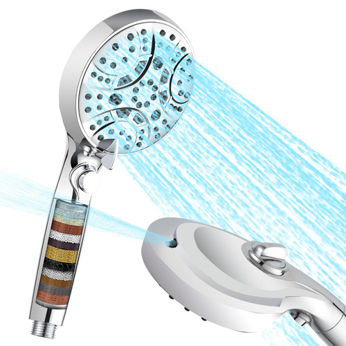 Essbhach Filtered Shower Head with Handheld, High Pressure 10-mode Shower Head with Pause Switch, 15 Stage Water Softener Filters for Hard Water, Remove Chlorine and Harmful Substances(No Hose)