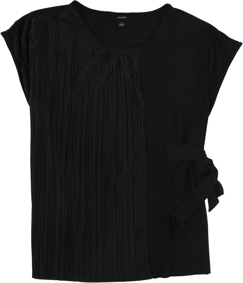 Alfani Womens Pleated Side-Tie Pullover Blouse, Black, Large