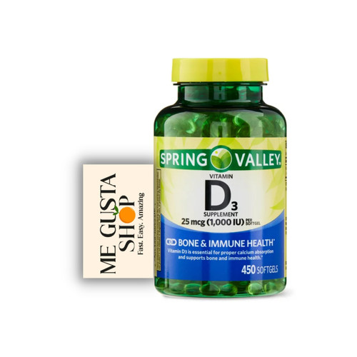 Spring Valley Vitamin D3 Softgels, 25mcg, 1,000 IU, 450 Count + Me Gustas Sticker