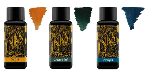 Diamine - 30ml Fountain Pen Ink - 3 Pack - Sepia, Green Black, Twilight