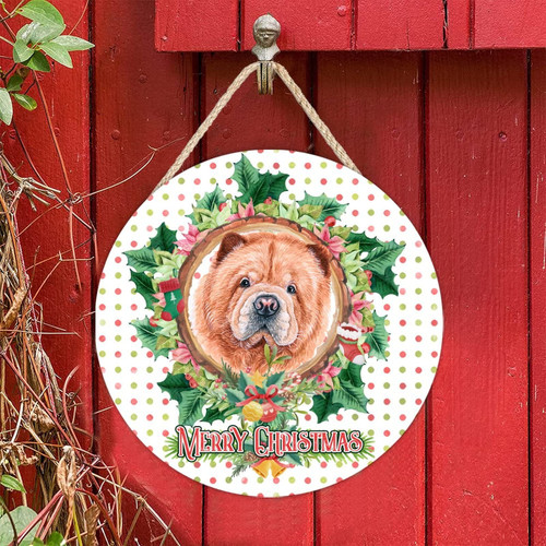 Alioyoit Rustic Round Wooden Sign Plaque Christmas Garland Wreath Dog Welcome Sign Vintage Wood Home Sign Craft Sign Plaque for Front Door Porch Christmas Xmas Home Decor 6 Inch