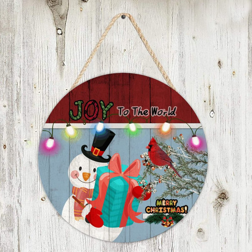 Alioyoit 6 Inch Round Wood Welcome Sign Plaque Christmas Snowman Joy to The World Rustic Door Hanger Sign Nostalgic Wooden Home Sign Home Sign Wall Decorations for Front Door Porch Christmas Decor