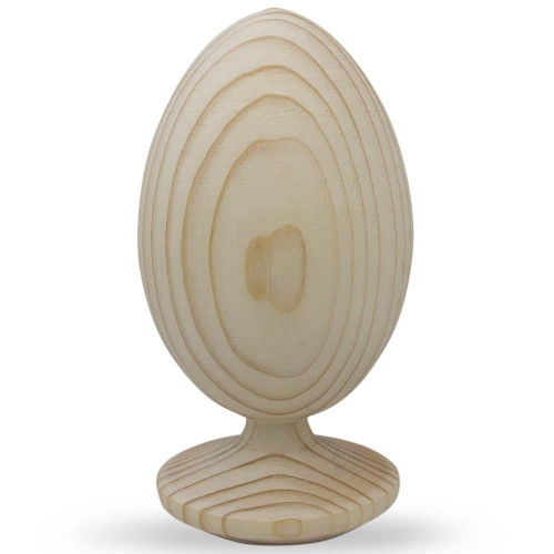 BestPysanky Unfinished Wooden Egg on Attached Stand 4.75 Inches Tall