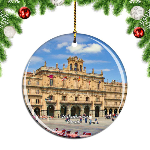 Weekino Spain Mayor Square Salamanca Christmas Xmas Tree Ornament Decoration Hanging Pendant Decor City Travel Souvenir Collection Double Sided Porcelain 2.85 Inch