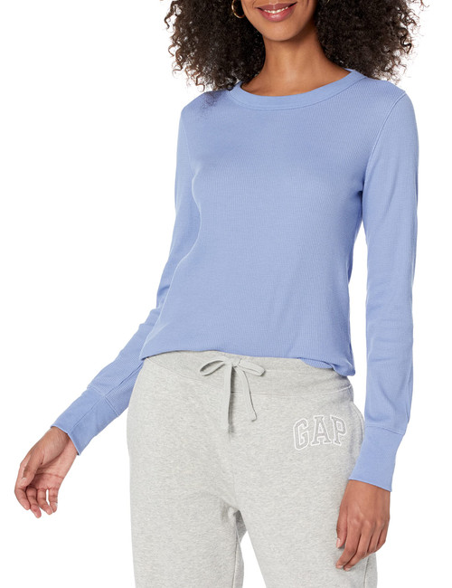 GAP Womens Waffle Knit Long Sleeve T-Shirt T Shirt, Bright Hyacinth, Large Petite US