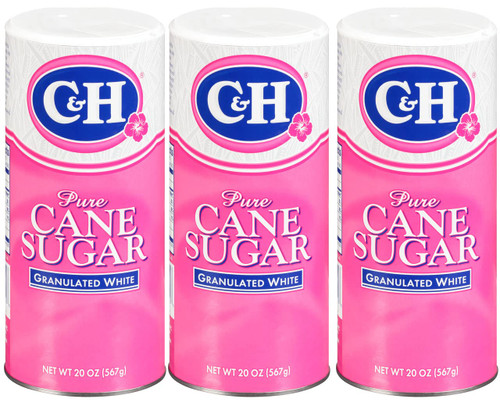 C&H Premium Pure Cane Granulated Sugar, 20 OZ Canister (Pack of 3)