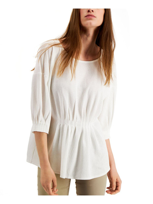 Alfani Womens Cinched Front Pullover Blouse, White, Large