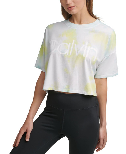 Calvin Klein Performance Women's Cropped Tie-Dyed T-Shirt (Kensington Lime Zest, Large)