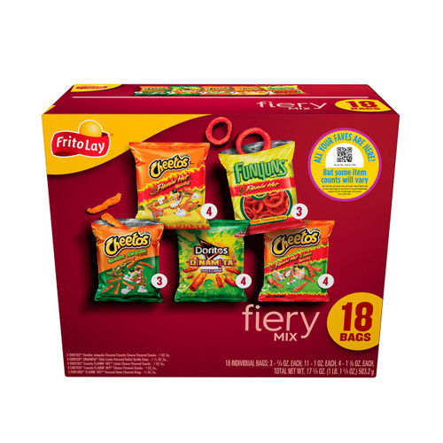 Frito-Lay Snacks Fiery Mix Spicy Chips Variety Pack, Cheetos, Doritos, Funyuns, Flamin' Hot, (18 Count) (Assortment May Vary)