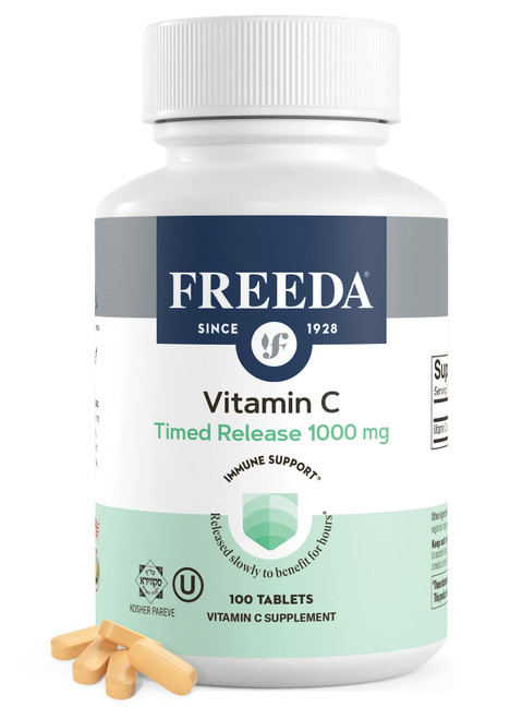 FREEDA Vitamin C - Timed Release Vitamin C 1000mg - Kosher Vegan - Powerful Antioxidant Immune Support - Time Release Vitamin C 1000mg Tablets - Real Vitamin C 1000 mg - VIT C Supplement (100 Ct) FREEDA Vitamin C - Timed Release Vitamin C 1000mg - Kosher Vegan - Powerful Antioxidant Immune Support - Time Release Vitamin C 1000mg Tablets - Real Vitamin C 1000 mg - VIT C Supplement (100 Ct)