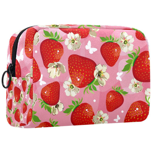 TBOUOBT Cosmetic Bag for Women, Makeup Bags Roomy Toiletry Pouch Travel Gift, Pink Fruit Strawberry Flower Modern TBOUOBT Cosmetic Bag for Women, Makeup Bags Roomy Toiletry Pouch Travel Gift, Pink Fruit Strawberry Flower Modern
