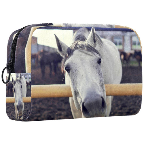 TBOUOBT Cosmetic Bag for Women, Makeup Bags Roomy Toiletry Pouch Travel Gift, White Horse Animal TBOUOBT Cosmetic Bag for Women, Makeup Bags Roomy Toiletry Pouch Travel Gift, White Horse Animal