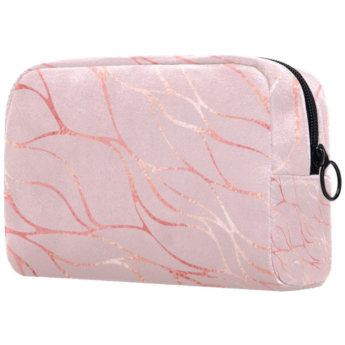 TBOUOBT Cosmetic Bag for Women, Makeup Bags Roomy Toiletry Pouch Travel Gift, Marble Texture Pink Lines Modern TBOUOBT Cosmetic Bag for Women, Makeup Bags Roomy Toiletry Pouch Travel Gift, Marble Texture Pink Lines Modern