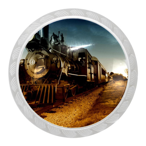 MUOOUM 4 Pack Cabinet Knobs Vintage Train Steam Locomotive Drawer Knobs Round Glass Knobs Dresser Pulls Hardware Cupboard Wardrobe Handles for Kitchen 35mm, Glowing in The Dark