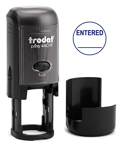 Entered Round Self-Inking Stock Rubber Stamp (3/4" Diameter) - Blue Ink