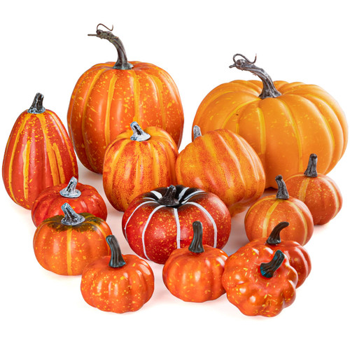 joyhalo 14 Pack Outdoor Pumpkins for Porch Outside, Artificial Pumpkins for Decorating, Fake/Faux/Foam Pumpkins for Fall Autumn Halloween Thanksgiving Porch Tabletop Decor, Orange joyhalo 14 Pack Outdoor Pumpkins for Porch Outside, Artificial Pumpkins for Decorating, Fake/Faux/Foam Pumpkins for Fall Autumn Halloween Thanksgiving Porch Tabletop Decor, Orange