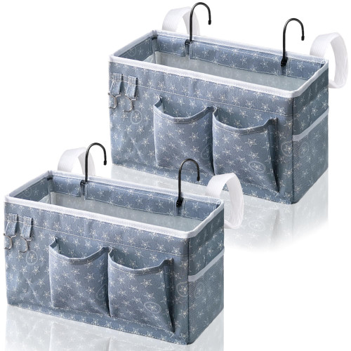 Kanrichu 2pcs Bedside Caddy Hanging Storage Bag, Organizer Baskets with Pockets for Bunk Bed Shelf and Hospital Beds, Loft & Dorm Rooms Chair Bed Rails Accessories (Bedside bag-Star)