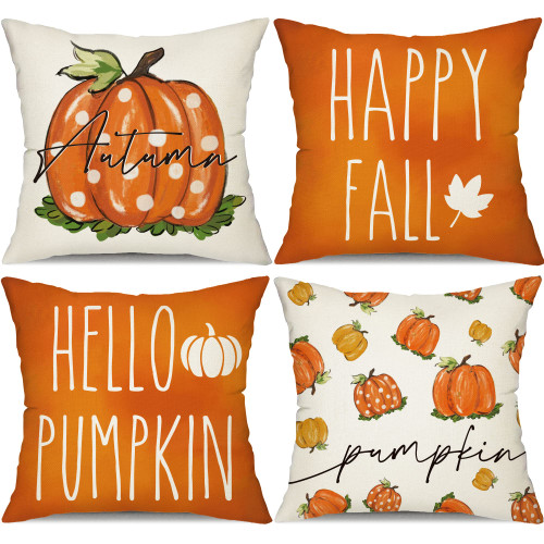 DFXSZ Fall Pillow Covers 20x20 Set of 4 for Fall Decor Happy Fall Pumpkin Throw Pillow Covers Decorative Throw Pillows Farmhouse Thanksgiving Decorations Autumn Cushion Case for Couch