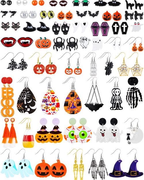 54 Pairs Halloween Earrings Bulk for Women Halloween Drop Earrings Set Halloween Jewelry Earrings Ghost Pumpkin Bat Witch Earrings Spooky Drop Earrings Gift for Halloween Party Decor Favors 54 Pairs Halloween Earrings Bulk for Women Halloween Drop Earrings Set Halloween Jewelry Earrings Ghost Pumpkin Bat Witch Earrings Spooky Drop Earrings Gift for Halloween Party Decor Favors