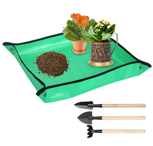 Set of 4 Succulent Tools Kit, Indoor Garden Tool, Hand Planting Tools, Durable Shovel Rake Spade Set, Waterproof Transplanting Mat and 3pcs Indoor Bonsai Succulent Care Scarifier Shovel Garden Tools