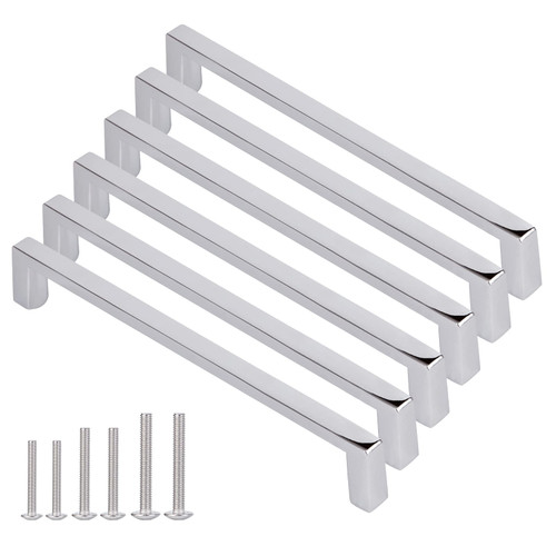 AOKENBAO 6-Inch Chrome Cabinet pulls Chrome-Plated Handles Chrome Cabinet knobs Cabinet knobs Drawer knobs knobs for cabinets and Drawers 6-Pack (High-End Polished Chrome)