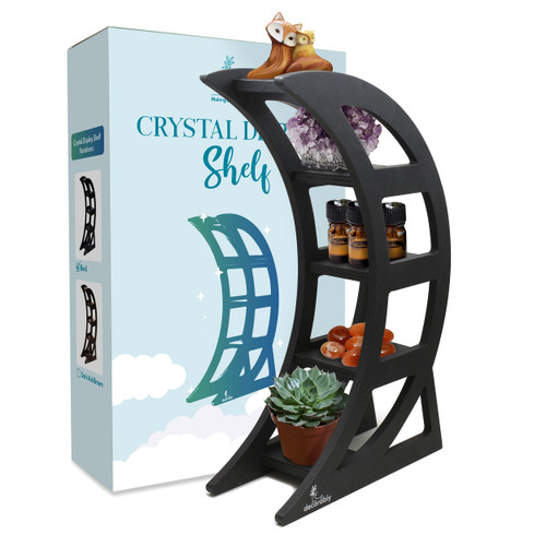 Decorably Moon Crystal Shelf Display for Stones - Crystal Display Shelf, Crystals Shelf Display, Trinket Shelf, Crescent Moon Shelf, Crystal Holder for Stones Display, Altar Shelf, Moon Shelves