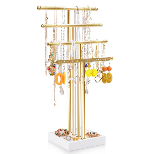 JGKDTX 4 Tier Jewelry Stand Organizer Jewelry Holder with Ring Tray, Jewelry Display Tower Tree Rack for Bracelets Rings Necklace Earing (Gold) JGKDTX 4 Tier Jewelry Stand Organizer Jewelry Holder with Ring Tray, Jewelry Display Tower Tree Rack for Bracelets Rings Necklace Earing (Gold)