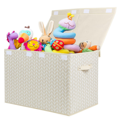 Mayniu Large Toy Storage Box Chest with Lid, Sturdy Toys Boxes Bin Organizer Baskets for Nursery, Closet, Bedroom, Playroom 25"x13" x16" (Beige)