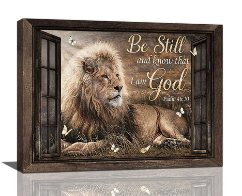 Lion Wall Art Rustic Farmhoues Christian Lion Wall Decor Lion Of Judah Pictures Canvas Prints Artwork Inspirational Psalm Scripture Gifts Home Decorations For Bathroom Kitchen Office Framed 16"x12"