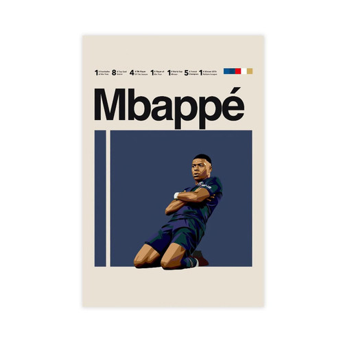 QEWRT Mbappe Poster Soccer Picture Canvas Wall Art Decor Print Picture Paintings for Living Room Bedroom Decoration Unframe:16x24inch(40x60cm)