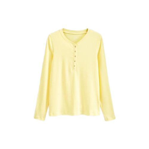 GAP Womens Ribbed Long Sleeve Henley Shirt, Light Yellow 2, Medium US