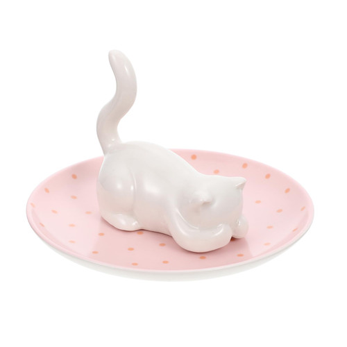 Holibanna Cat Jewelry Tray Jewelry Tray Jewelry Tray Dish Jewelry Ceramic Ring Tray Ceramic Tray Earring Organizer Box Animal Decor Ring Stand Jewelry Organizer Jewelry Organizer Tray Kitten