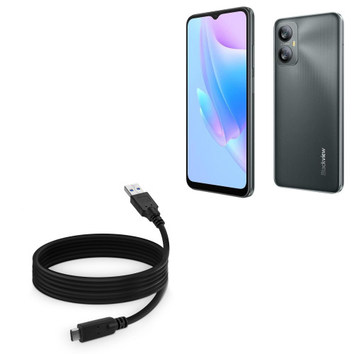 BoxWave Cable Compatible with Blackview A52 - DirectSync - USB 3.0 A to USB 3.1 Type C, USB C Charge and Sync Cable - 6ft - Black