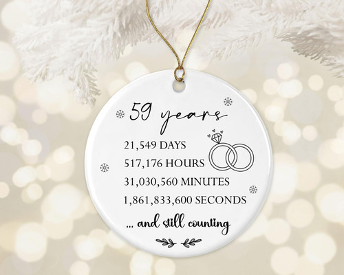 59 Years Wedding Anniversary Ornament, 59Th for Couple, 59Th Marriage Gift for Parents, 59Th Wedding Anniversary Ceramic Ornament Keepsake Printed on One Side