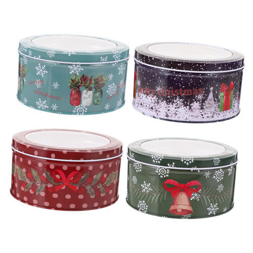 BESTOYARD 4pcs Boxes Christmas Tin Box Ornament Storage Box Candy Gift Box Romantic Gifts Christmas Candy Containers Ornament Gifts Metal Tin Box Portable Tinplate Candy Gifts Boxes Round