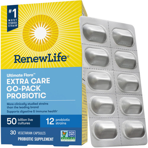 Renew Life Extra Care Go-Pack Probiotic Capsules, Daily Supplement Supports Immune, Digestive and Respiratory Health, L. Rhamnosus GG, Dairy, Soy and gluten-free, 50 Billion CFU, 30 Ct Renew Life Extra Care Go-Pack Probiotic Capsules, Daily Supplement Supports Immune, Digestive and Respiratory Health, L. Rhamnosus GG, Dairy, Soy and gluten-free, 50 Billion CFU, 30 Ct