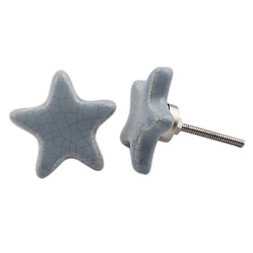Indian Shelf 4 Pack Knobs for cabinet | Grey Kids Drawer Knobs | Star Crackle Kids Knobs | Ceramic Knobs and Pulls | Drawer Knobs | Cabinet Pulls | Vintage Drawer knobs