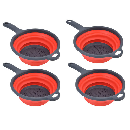 4PCS Collapsible Colander, Kitchen Collapsible Strainer with Handle Hanging Hole Small Folding Strainer Colander for Kitchen Draining Pasta, Vegetable (Red)