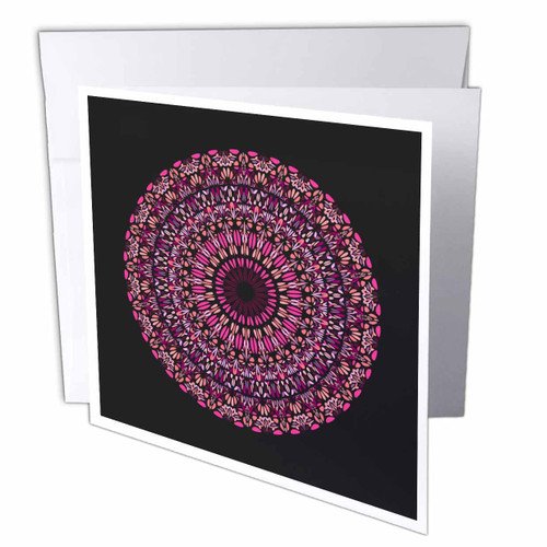 3dRose Abstract round colorful circular flower ornament mandala - Greeting Cards (gc-373408-5)