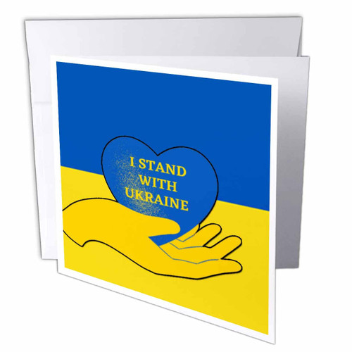3dRose I Stand with Ukraine Blue Heart Over Flag - Greeting Cards (gc_358009_5)