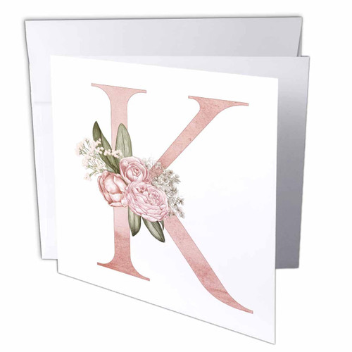 3dRose Pretty Pink Floral and Babies Breath Monogram Initial K - Greeting Cards (gc-377525-5)