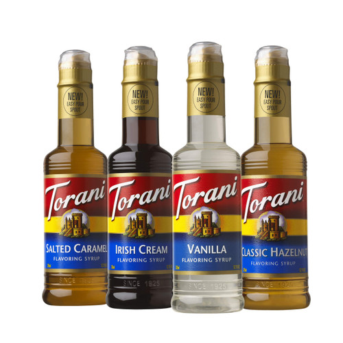 Torani Syrup, Coffeehouse Variety Pack, 4 12.7 Ounce Bottles (Vanilla, Salted Caramel, Classic Hazelnut, Irish Cream) Torani Syrup, Coffeehouse Variety Pack, 4 12.7 Ounce Bottles (Vanilla, Salted Caramel, Classic Hazelnut, Irish Cream)