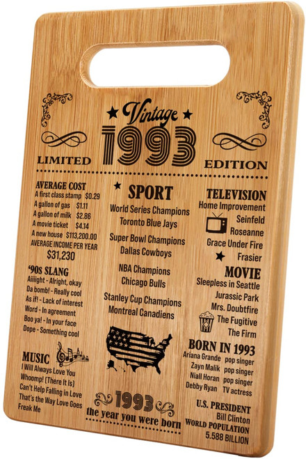 30th Birthday Gifts for Women Men 30 Years Old Birthday Gifts- Vintage 1993, 1993 Poster, Back In 1993 Cutting Board- 30th Birthday Decorations- Turning 30 C001