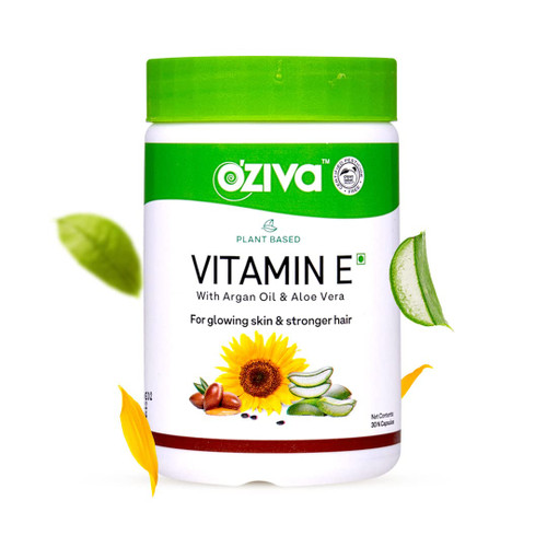 Oziva Plant Based 100% Natural Vitamin E + Aloe Vera + Argan Oil for Glowing Skin & Stronger Hair, 30 Veg Capsules, Non GMO Oziva Plant Based 100% Natural Vitamin E + Aloe Vera + Argan Oil for Glowing Skin & Stronger Hair, 30 Veg Capsules, Non GMO