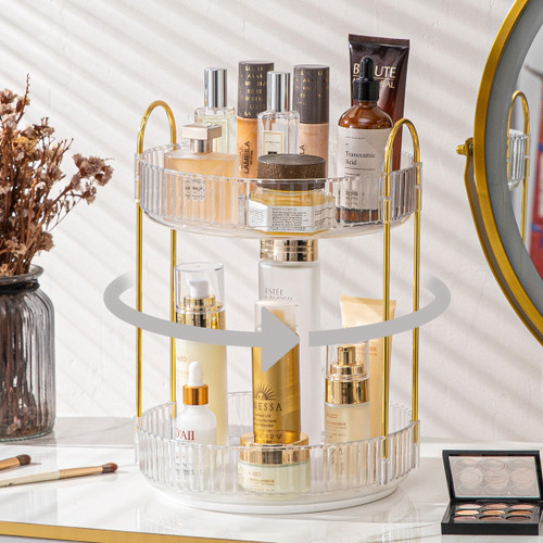 CISIREE 360 Rotating Makeup Organizer,Large Capacity Makeup Organizer for Vanity,Cosmetic Display Cases,Bathroom Counter Organizer,Fits Cosmetic,Perfume,Lipsticks,Lotions Skin Care(2 Tiers, Transparent) CISIREE 360 Rotating Makeup Organizer,Large Capacity Makeup Organizer for Vanity,Cosmetic Display Cases,Bathroom Counter Organizer,Fits Cosmetic,Perfume,Lipsticks,Lotions Skin Care(2 Tiers, Transparent)