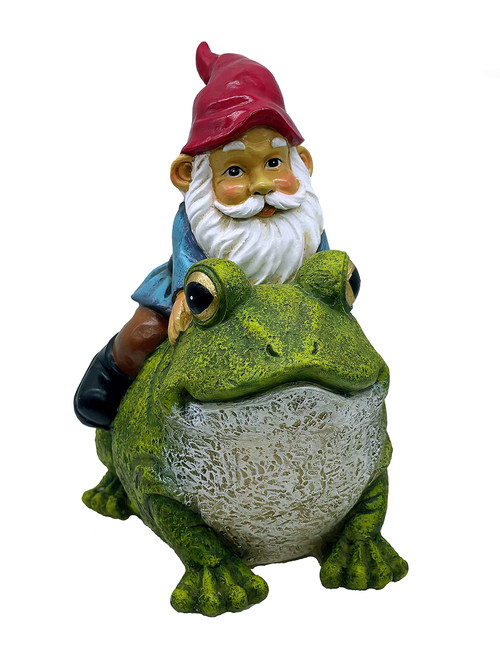 FICITI Garden Gnome Riding on Frog, Outdoor Garden Gnomes, Lawn Gnome Statue Sculpture