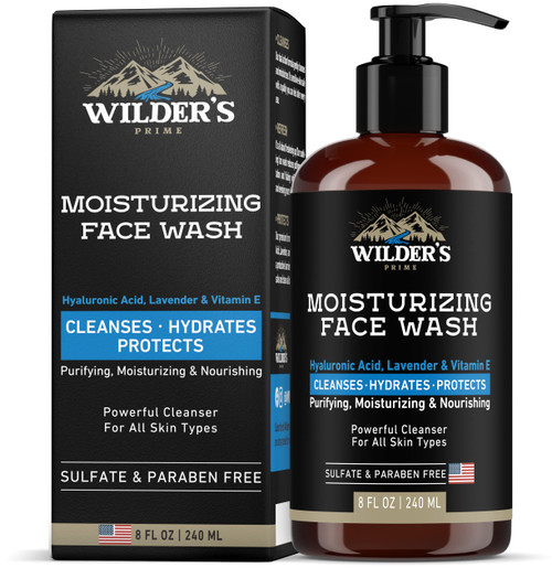 Men's Face Wash - Moisturizing Facial Daily Cleanser - Made in USA SkinCare - Hyaluronic Acid, Lavender, Vitamin E - Exfoliating Wash for All Skin Types - 8 fl oz Men's Face Wash - Moisturizing Facial Daily Cleanser - Made in USA SkinCare - Hyaluronic Acid, Lavender, Vitamin E - Exfoliating Wash for All Skin Types - 8 fl oz