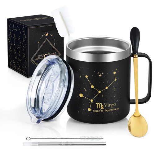LiqCool Virgo Gifts for Women, Virgo Constellation Coffee Mug, Virgo Zodiac Gifts, Virgo Birthday Gifts for Women, Astrology Gifts for Men, September Birthday Gifts for Women (12oz, Black)