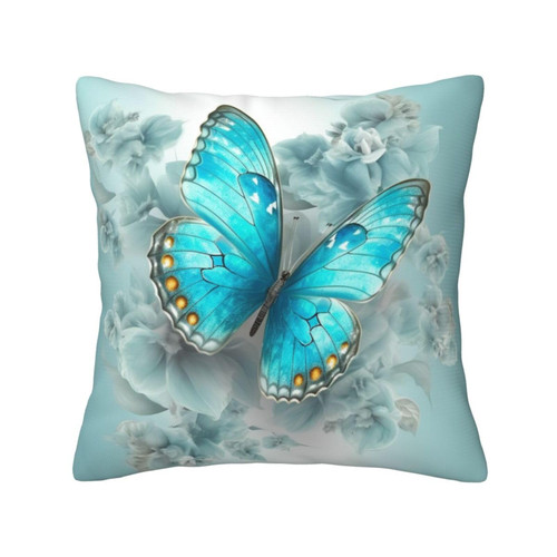 RLDOBOFE Light Blue Butterfly Print Throw Pillow Covers Decorative Pillow Cover Square Cushion Cases Soft Cushion Cover Throw Sofa Pillow Case for Home Decor Living Room Bed Couch Car 16"x16"
